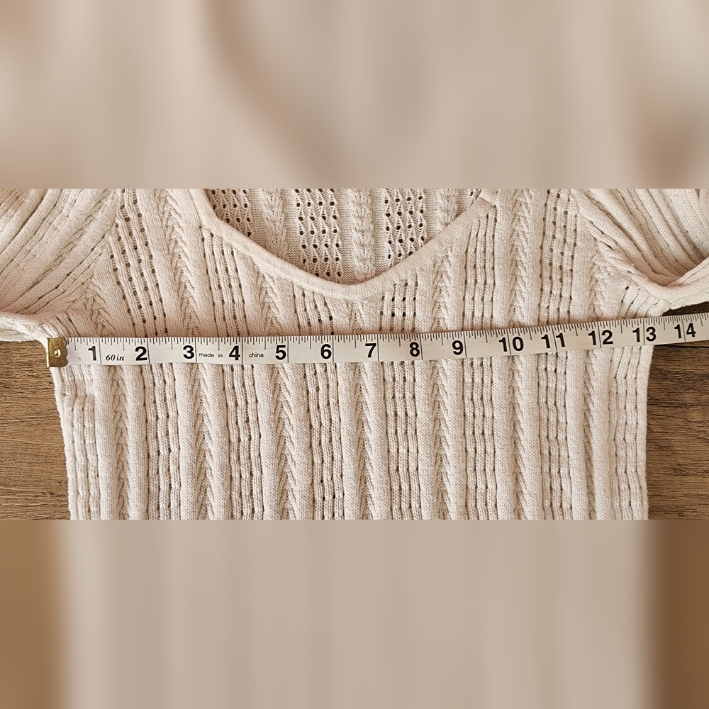 Hollister White Pointelle Knit Scoop V-Neck Y2K Fitted Sweater Medium - Picture 6 of 7